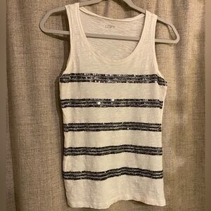 LOFT Ivory and Charcoal Sequin Tank Top-XS